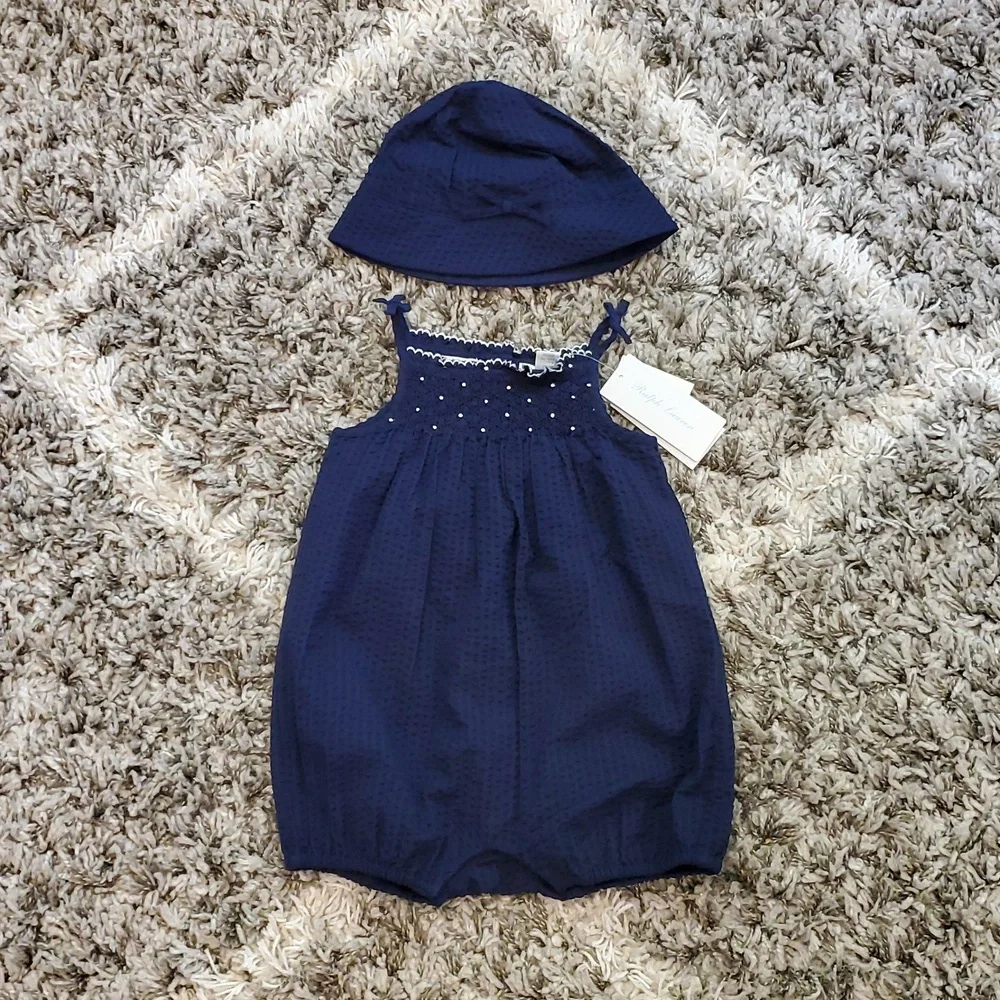 Ralph Lauren Hand Smocked Seersucker Shortall